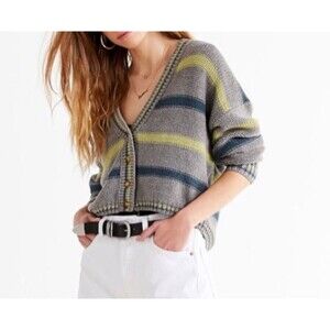 Urban Outfitters Cropped Button Down Cardigan Gray Stripes Women’s S Cotton